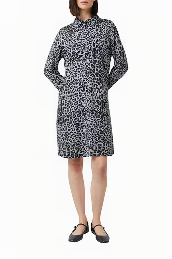 Leopardprint Viscose Lange Mouwen Overhemdjurk Met Kragen Voor Vrouwen COMMA