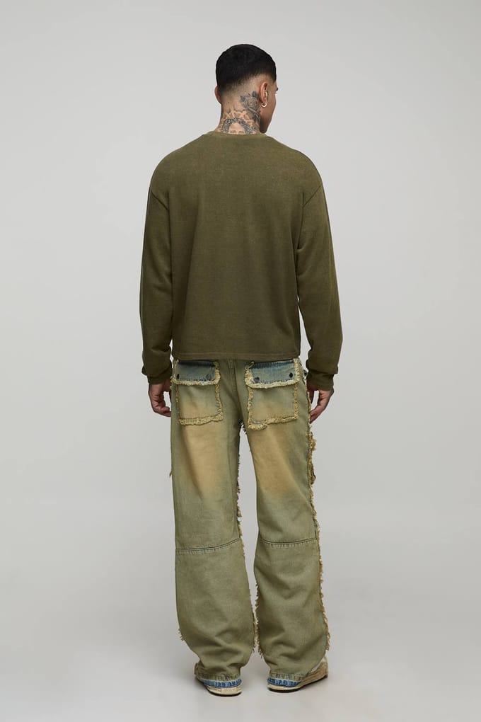Tall Relaxed Distressed Washed Cargo Jeans | Antique Wash | Size 36