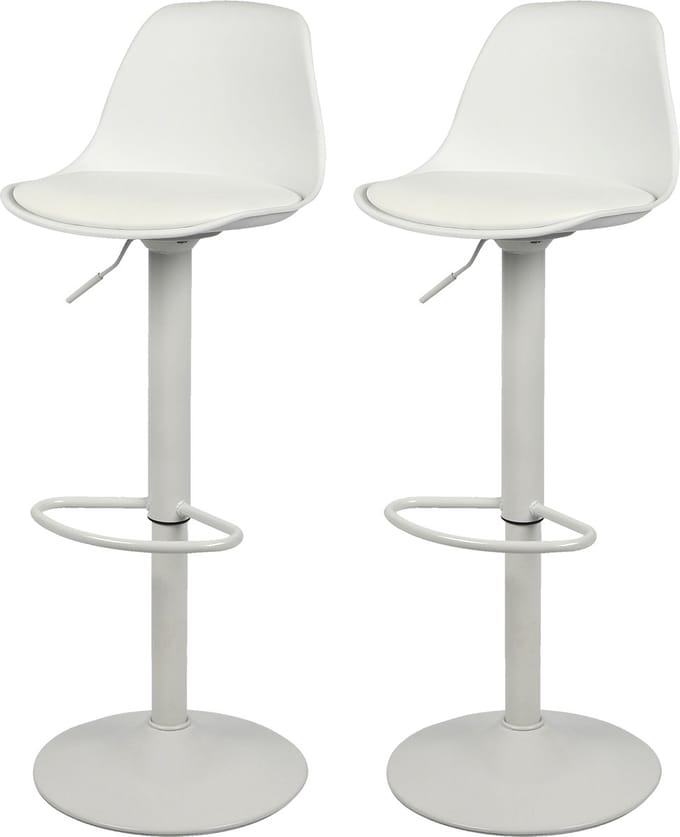 "UGO" Barkruk met mat wit kunstleren kussen 42×38×H81/102 cm