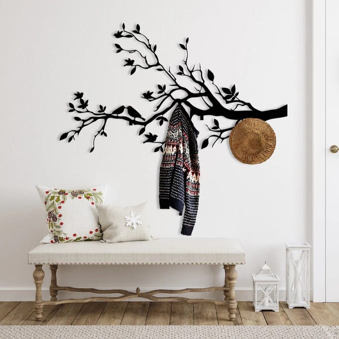 Metalen Wand Kapstok – 3D Wanddecoratie – Goud – 60 x 34 cm