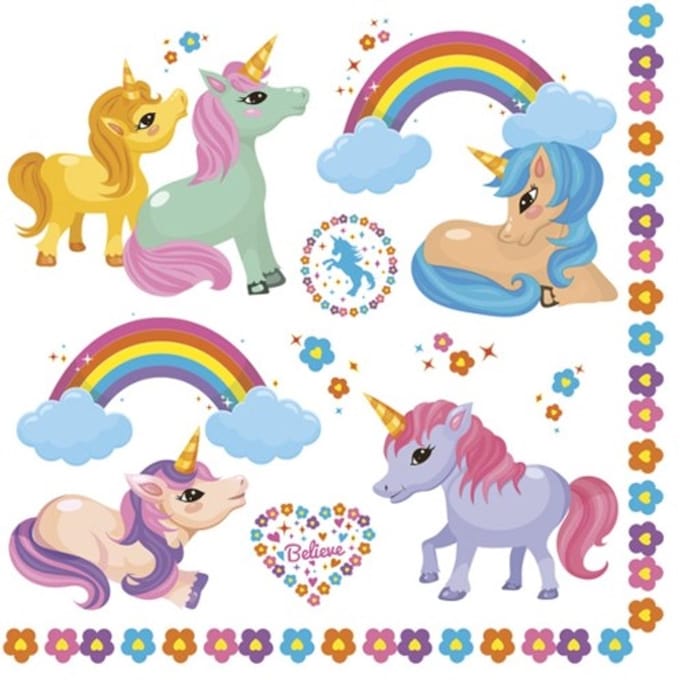 Lunch servetten Rainbow Ponies - Maki - 33x33 cm