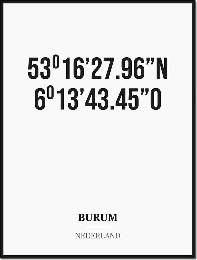 Poster/kaart BURUM met coördinaten