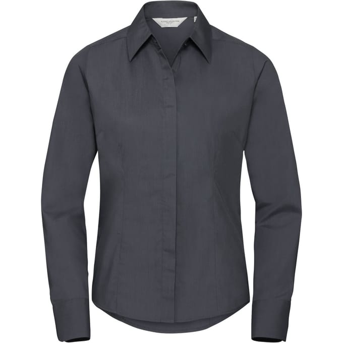 Russell Collection Dames/Dames Polycotton Slim Shirt met Lange Mouwen (Konvooi Grijs)