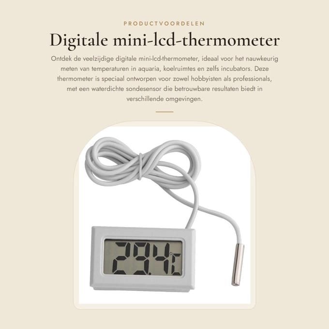 Dailygoods - Digitale mini-lcd-thermometer - Temperatuurmonitor - Waterdicht - Wit - Aquariumthermometer - Geschikt voor koelruimtes - Vistank