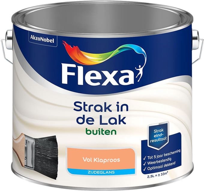 Flexa - Strak In De Lak Buitenlak Zijdeglans - Vol Klaproos - Mengverf - 2,5 L