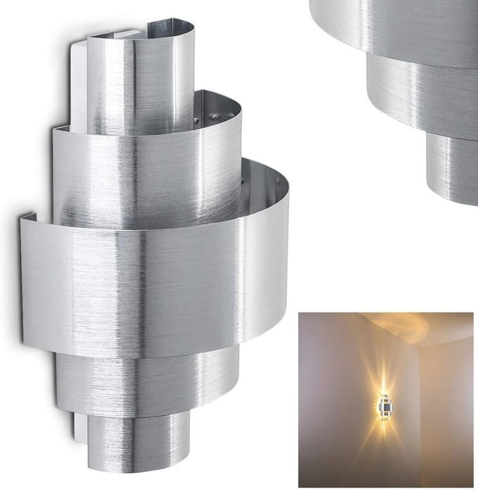 Moderne wandlamp van geborsteld aluminium met up and down effect, E14 fitting, geschikt voor binnen