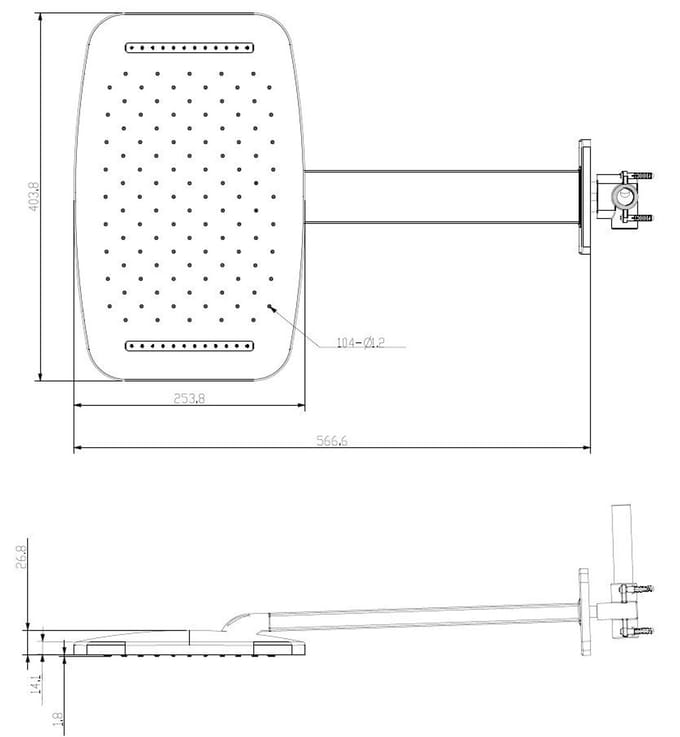 Wiesbaden Roca Waterval Hoofddouche met Douchearm 40 x 25 cm. - Chroom