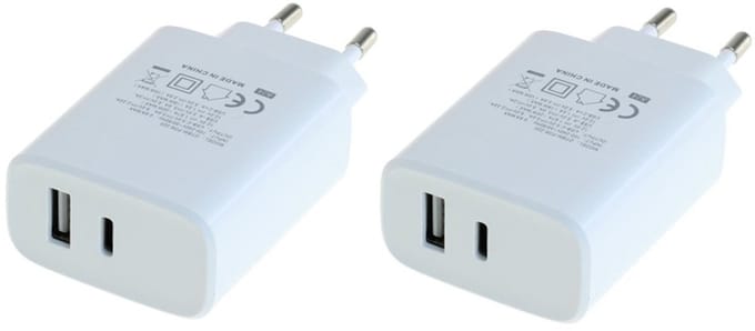 2 stuks OneOne 20W snellader met 2 poorten. Witte oplader met USB C en USB A. PD en Quick Charge lader adapter past op Apple iPhone 13 Mini, iPhone 13 Pro, iPhone 13 Pro Max, iPhone 14, iPhone 14 Plus, iPhone 14 Pro, iPhone 14 Pro Max