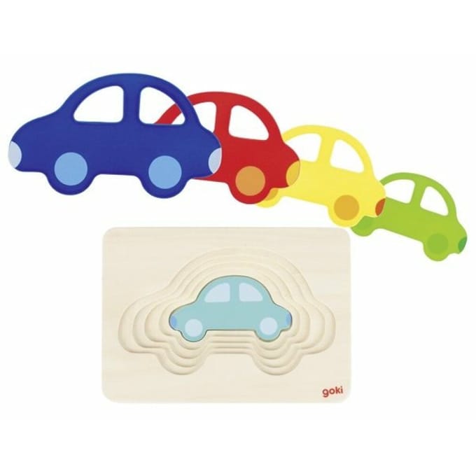 GOKI Puzzel - Auto's - 5 Stukken - 17,5X3,5X1,6Cm - Hout - 2 Jaar