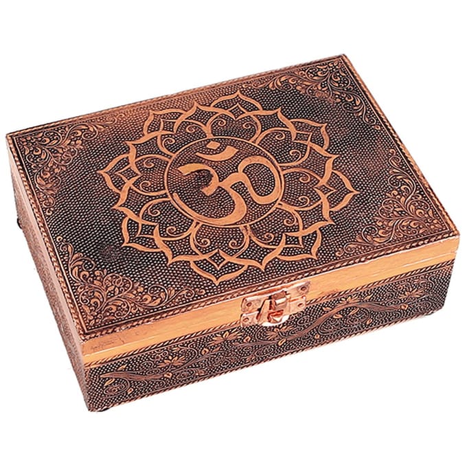 Tarot of sieradendoos OHM koperkleur - 18x13x6 - MDF - Aluminium - Vilt - Rubber - Koper - M