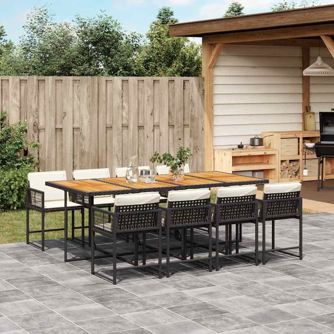 vidaXL - 9-delige - Tuinset - poly - rattan - zwart