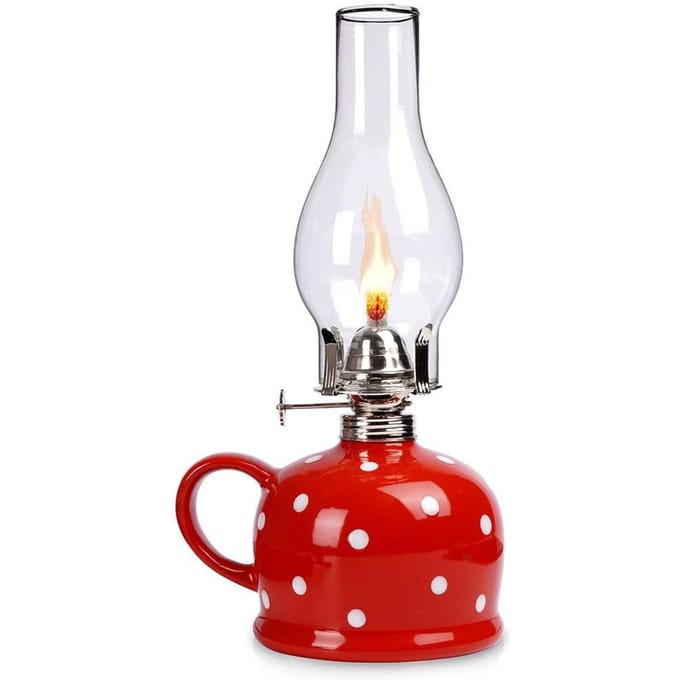 Orion TECKA - Keramische Olie Lamp - Rood met Witte Stippen - 28,5 cm - 530 ml