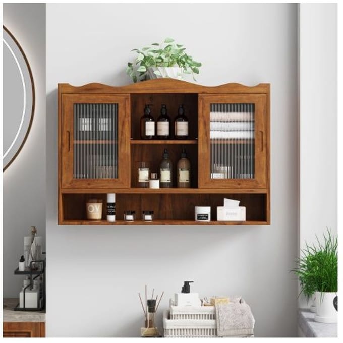 Kast - MUVOE - 90 cm - Dubbele schuifdeur - Massief hout - Bruin