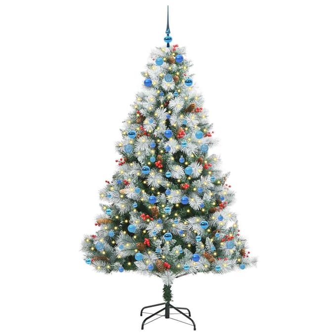 vidaXL - Kunstkerstboom - Groen - en - wit - 210 - cm - PVC - en - Metaal - en - Plastic