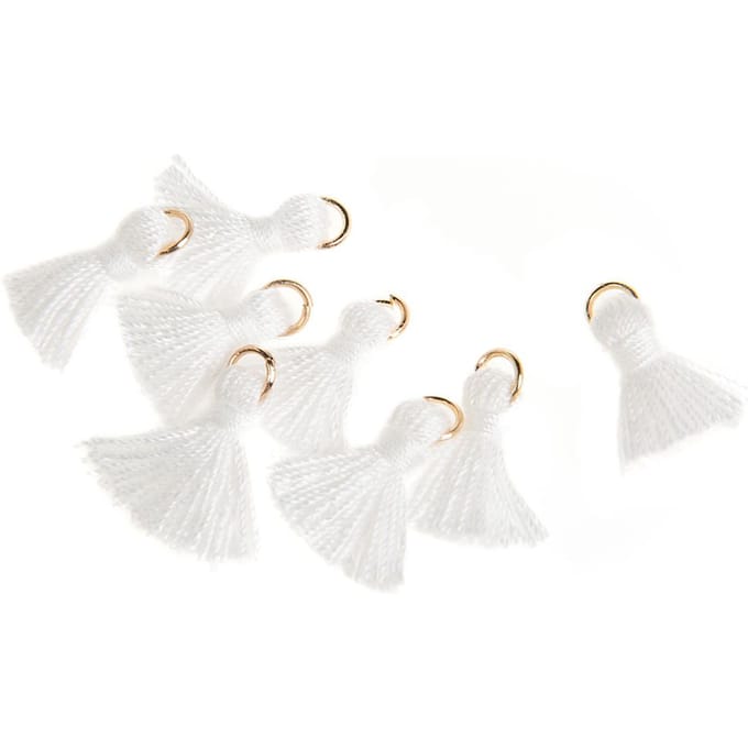 Kwastje met oogje, 8 stuks, 15 mm - Wit