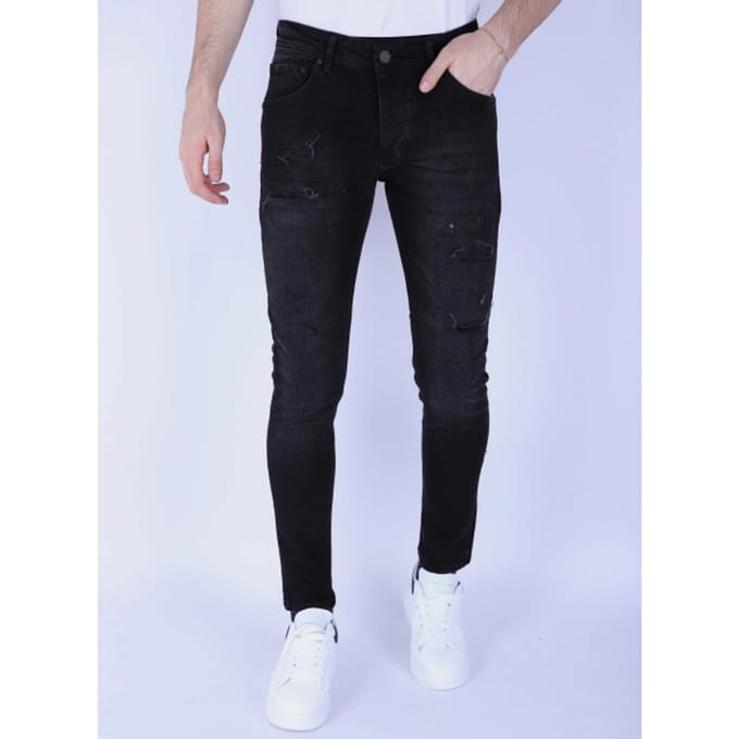 Slim-fit Mannen Jeans met Stretch met Gaten - 1106 - Zwart