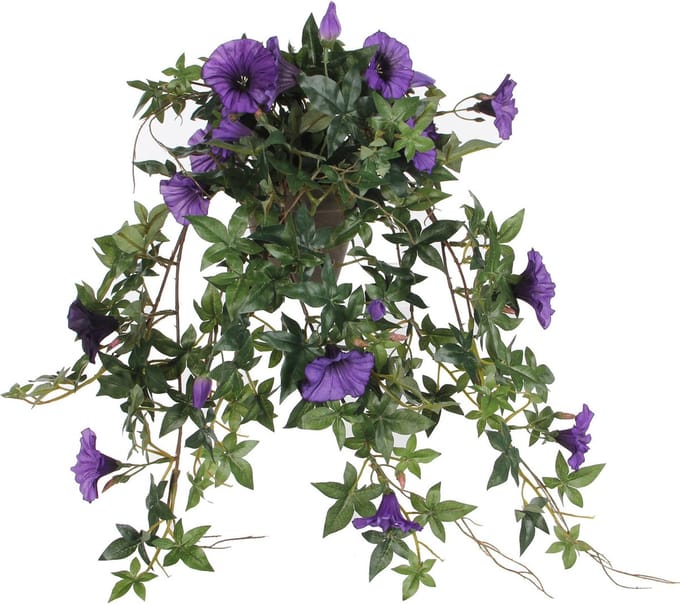 Mica Decorations Petunia Kunst Hangplant in Bloempot Stan - L25 x B45 x H50 cm - Donkerpaars