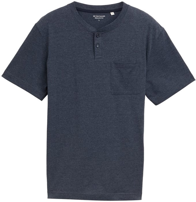 Tom Tailor - Henley T-shirt met borstzak - Maat S - sky captain blue white melange