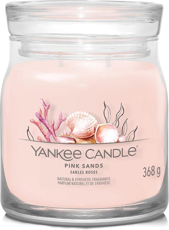 Signature Geurkaars Medium Jar met Dubbele Pit Roze Zand Soja Wax Blend