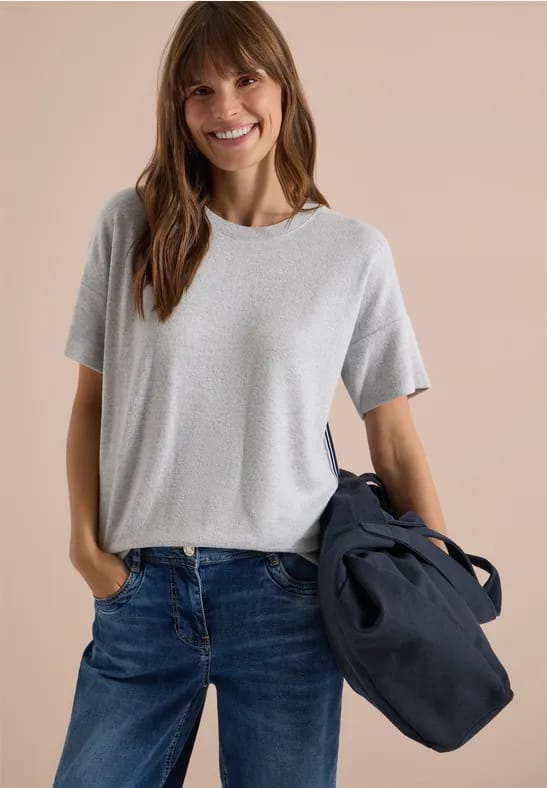 Shirt met aflopende schouders, ronde hals en band