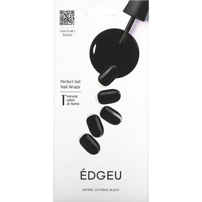Edgeu, Perfect Gel Nail Wrap, ENF 905 Extreme Black, ensemble de 19 pièces black