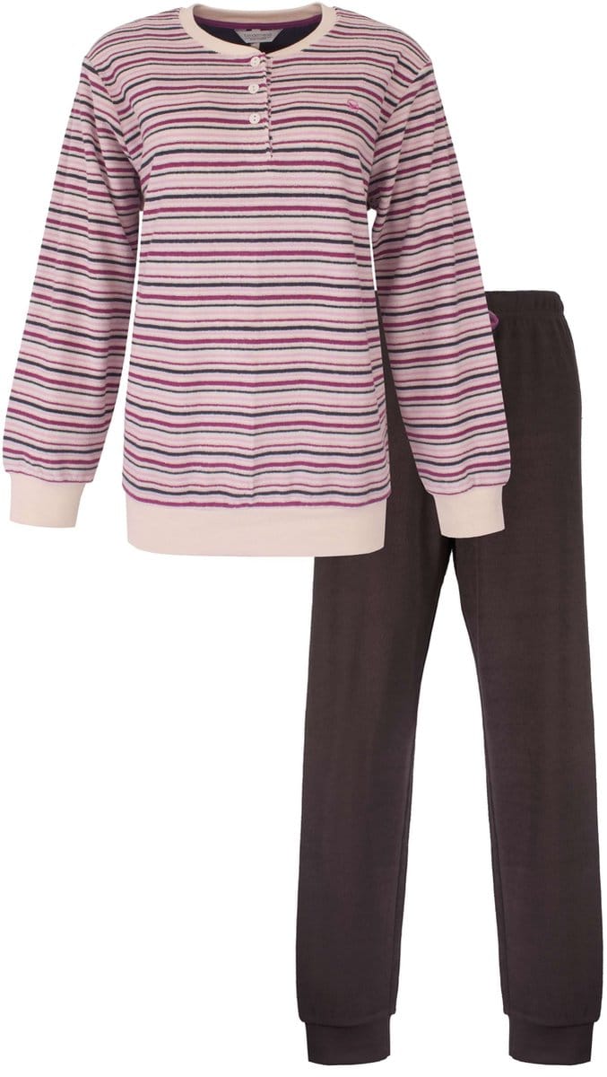 Tenderness Dames Pyjama - Lange Mouwen - Badstof - Beige - Maat M