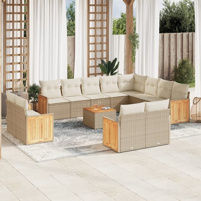 vidaXL - 13-delige - Loungeset - met - kussens - poly - rattan - beige