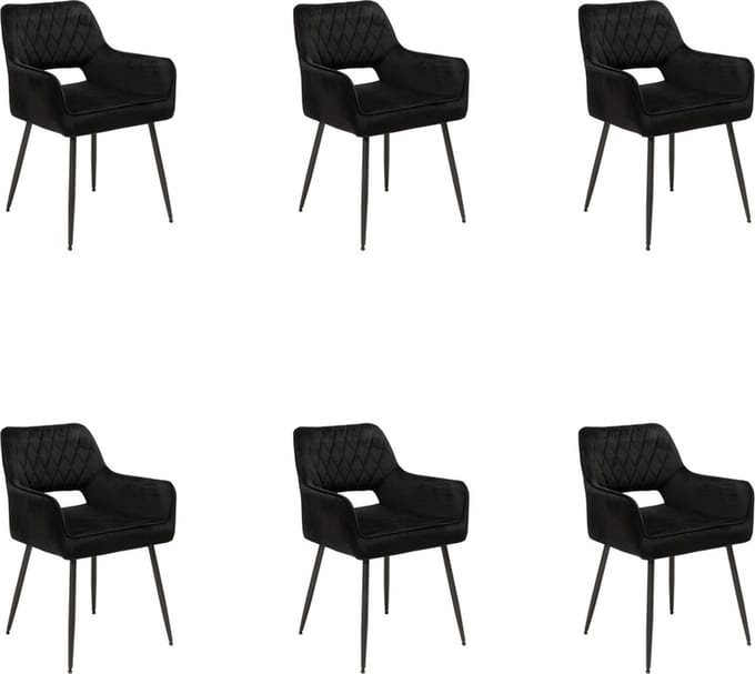Bronx71® Velvet eetkamerstoel Mika zwart - Eetkamerstoelen set van 6 - stoel
