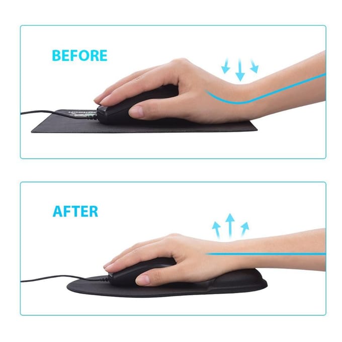 Tapis de souris repose-poignet en mousse à mémoire de forme, Design ergonomique, pour bureau, avec Support de poignet antidérapant noir