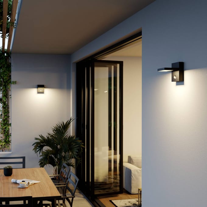 Lucande LED buiten wandlamp Silvan, antraciet, sensor, IP54