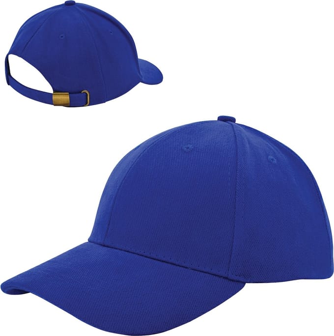6 Panel Cap van zwaar geborsteld katoen met koperen bucklesluiting - Kobaltblauw