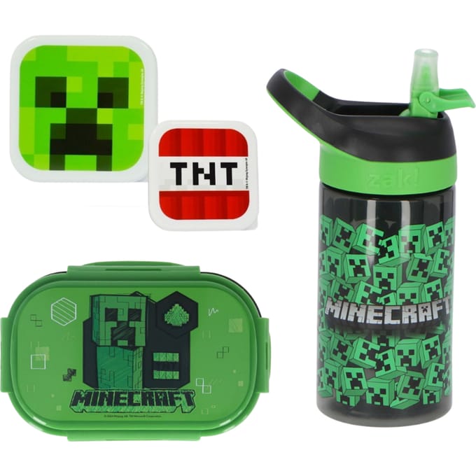 Minecraft lunchset; lunchbox, snackbox en drinkfles