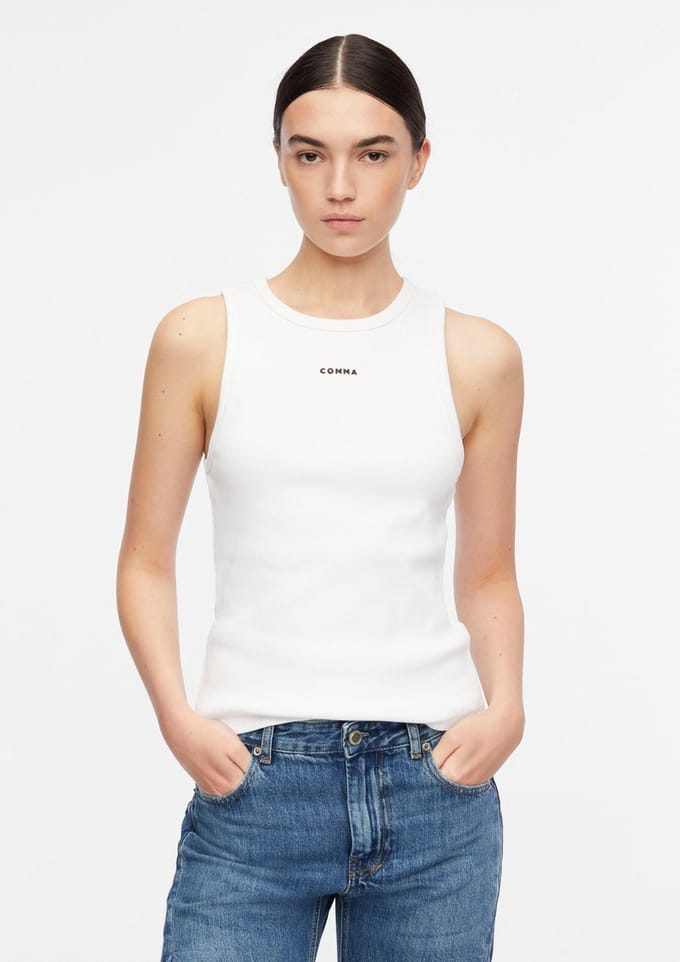 Hoge kwaliteit geribde katoenen tanktop met geborduurd logo dames COMMA