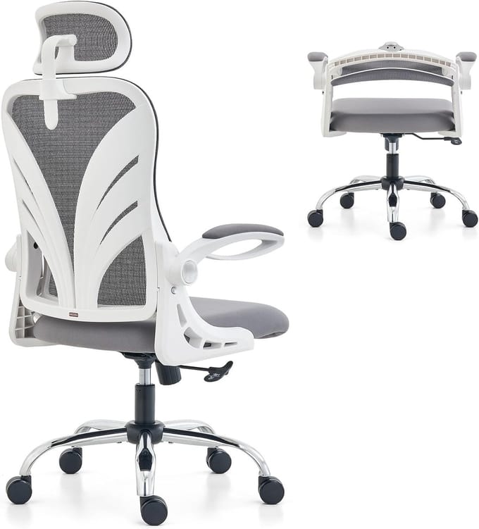Ergonomische Bureaustoel - Computerstoel Opklapbaar - Thuiswerken Comfort - Opklapbare Rugleuning - 52 cm Zitting Breedte - Wit