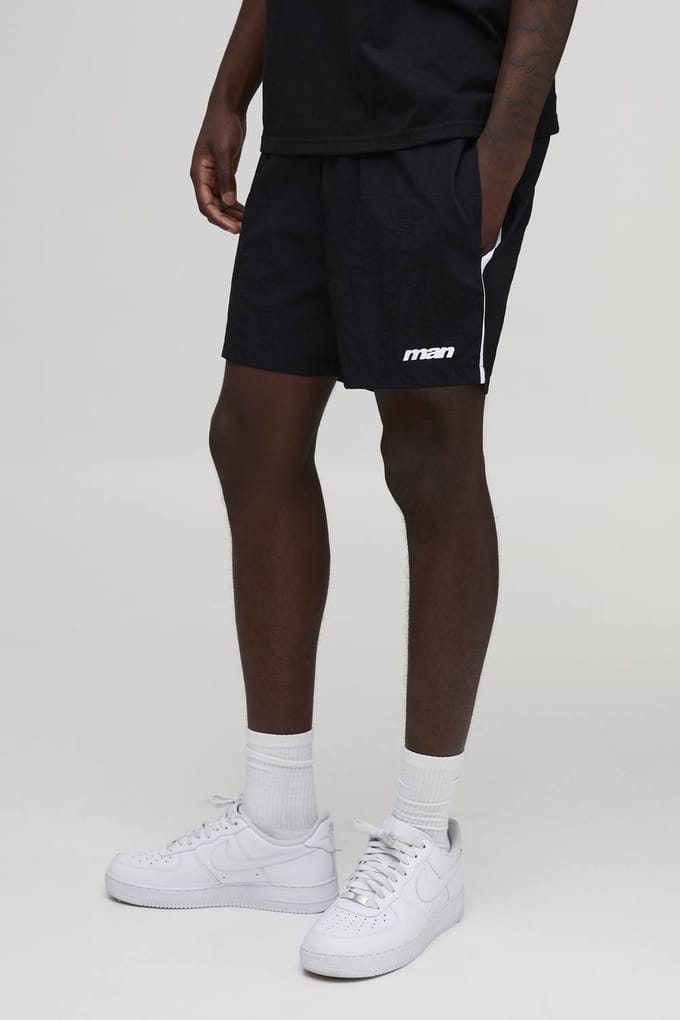 Ontspannen Korte Short Met Zijstreep Van Nylon | Black | Size Medium