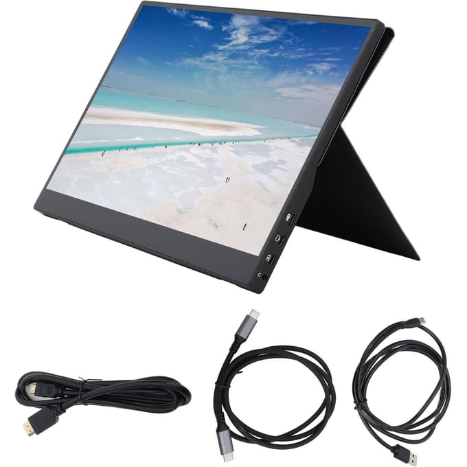 Draagbare Monitor 15,6 Inch USB Computer Gaming Display Laptop Scherm Extender met PU Leer Cover