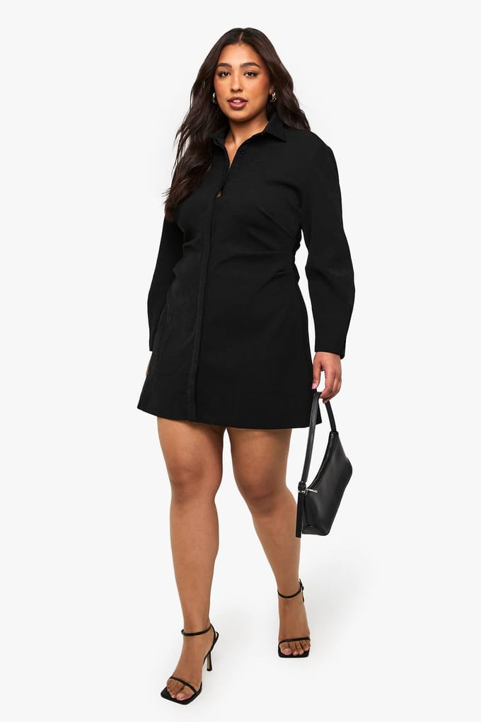 boohoo Dames Plus geraffelde zij-shirtjurk | Black | Maat: 28