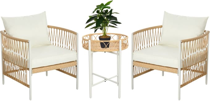 Outsunny Gartenmöbel Set PE Rattan, Polyester Gelb
