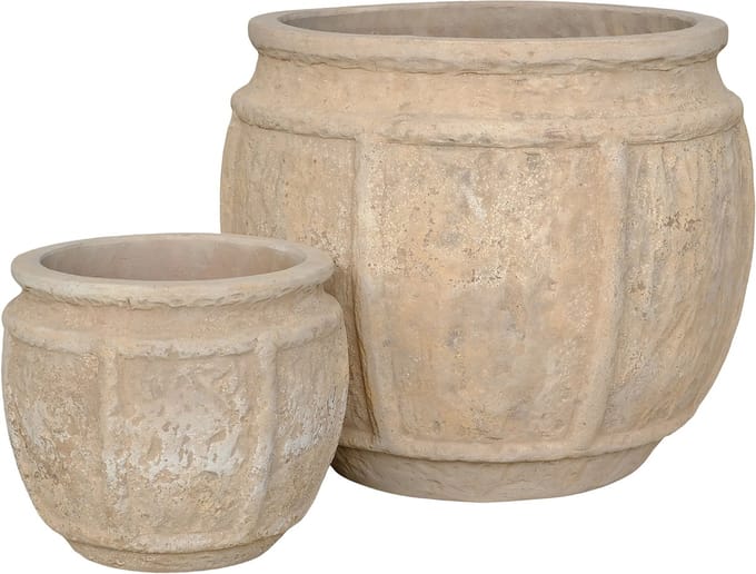 PTMD Kendra Natural Terracotta Pot With Bars Round SV2