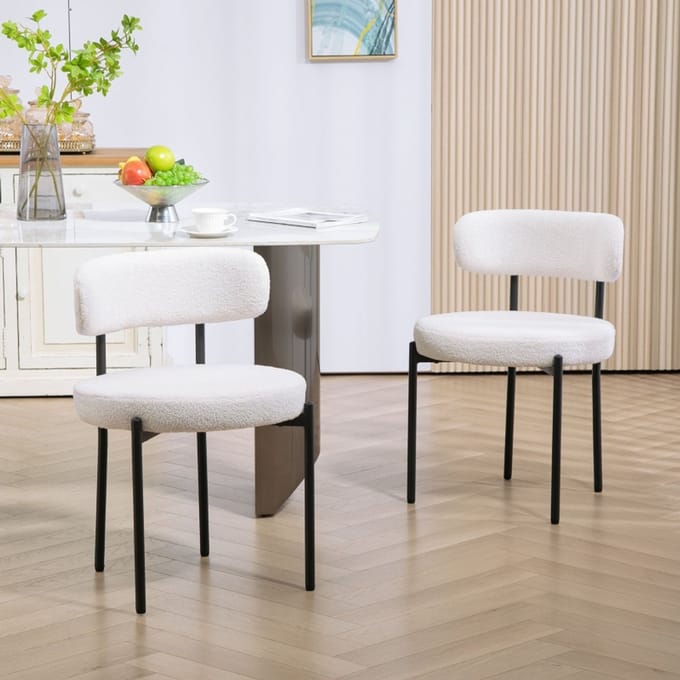 MODFU - Eetkamerstoelen Set Van 2 - Gestoffeerd - Modern - Voor Eethoek - Polyester - Crèmewit
