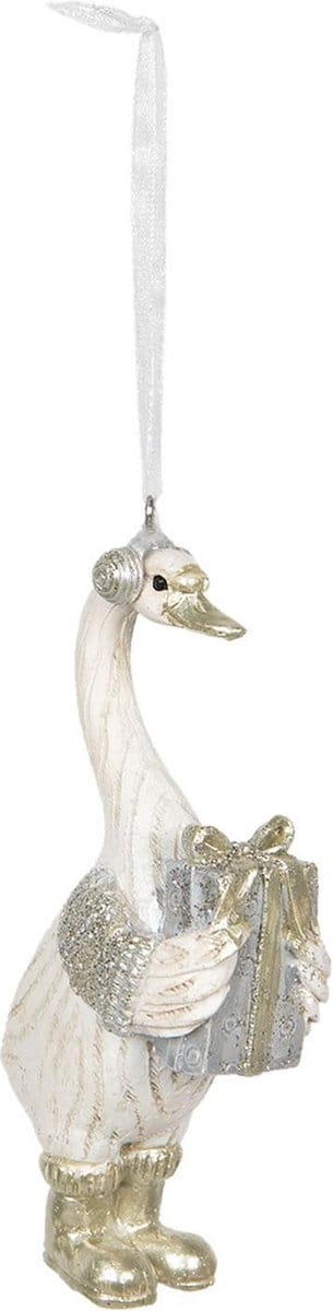 Clayre & Eef Kersthanger 5x3x11 cm Wit Kunststof Rechthoek Kerstbal Kersversiering Kerstboomversiering