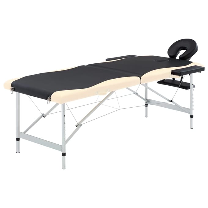 vidaXL - Massagetafel - inklapbaar - 2 - zones - aluminium - zwart - en - beige