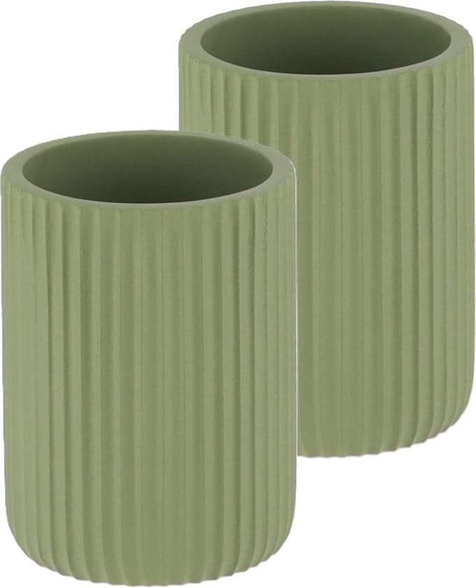 Tendance Tandenborstelbeker 101 series - groen - geribbeld - PS - 2x - badkamer