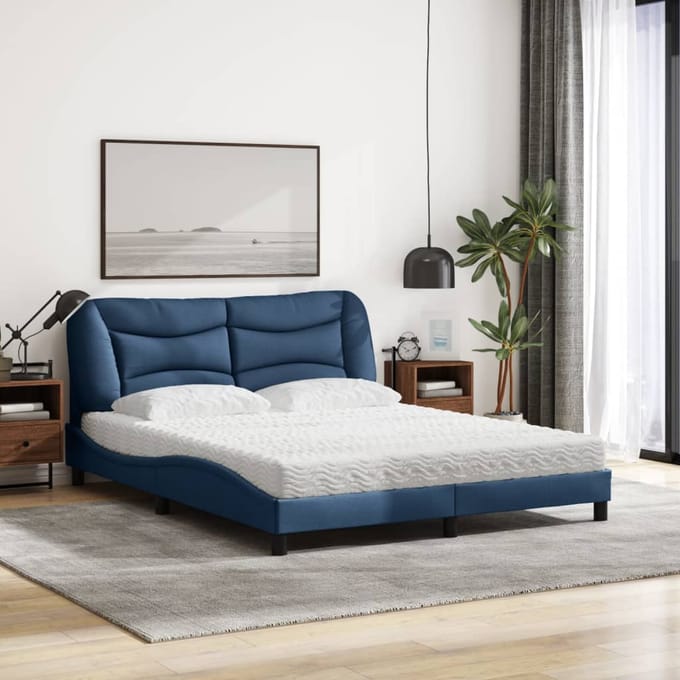 vidaXL - Bed - met - matras - "Hvar" - stof - blauw - 160x200 - cm