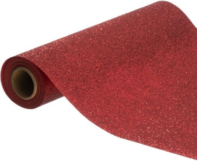Chaks Tafelloper op rol - rode glitter - 30 x 500 cm - polyester