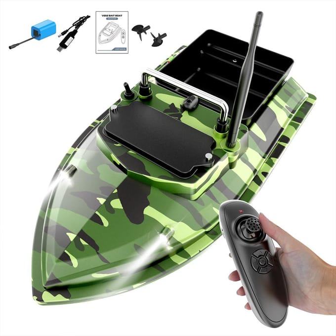 Visaasboot 500m Afstandsbediening Voerboot Dubbele motor Fishfinder 2KG Laadondersteuning 5200mAh camouflagegroene kleur