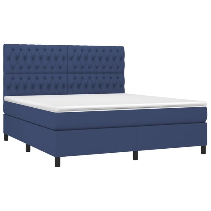 vidaXL - Boxspring - met - matras - en - LED - stof - blauw - 180x200 - cm