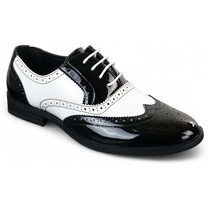 Herenschoenen met vetersluiting, zwart/wit, brogues, nette schoenen
