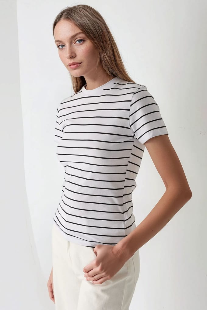 Gestreepte Crew Kraag T-shirt