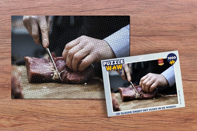 Puzzel De slager snijdt het vlees in de winkel - Legpuzzel - Puzzel 1000 stukjes volwassenen